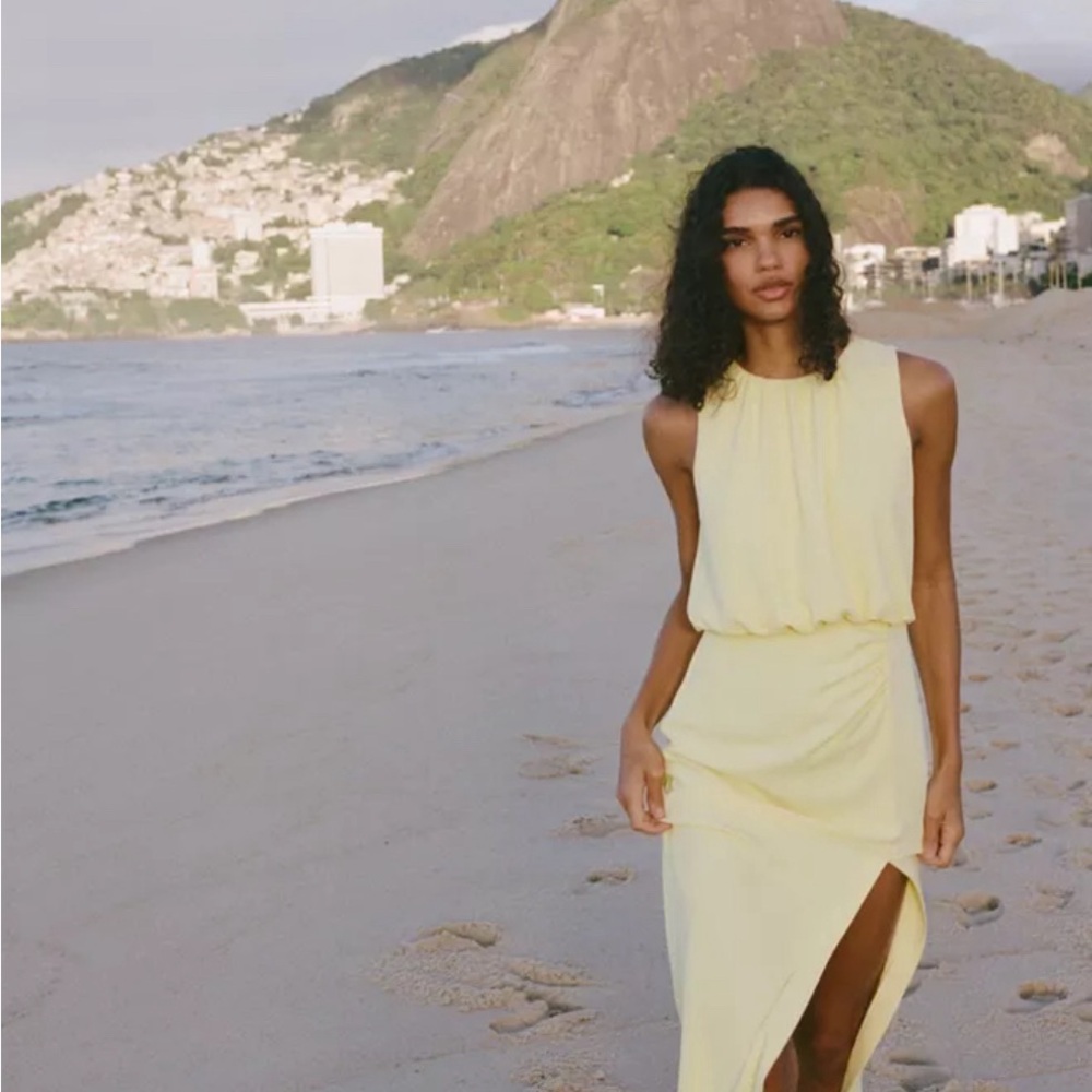 Zara Soft Yellow Midi Dress
